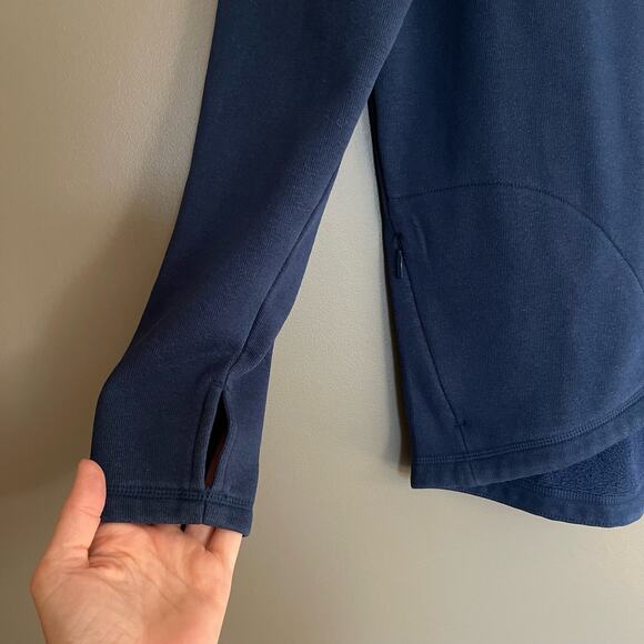 ATHLETA Cozy Karma Asym Pullover Blue Sz Small Long Sleeve Mock Neck Sweatshirt - Picture 6 of 14